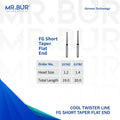 The Best 2 variants of the Taper Flat End Spiral Cool Cut Super Coarse Diamond Bur Short FG. Mr Bur offers the best online dental burs and is a Better Choice than Meisinger, Mani, Shofu, Eagle Dental, Trihawk, Suitable for Dental Cases. The dental bur head sizes shown here are 1.2mm and 1.4mm