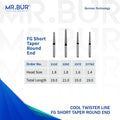The Best 4 variants of the Taper Round End Spiral Cool Cut Super Coarse Diamond Bur Short FG. Mr Bur offers the best online dental burs and is a Better Choice than Meisinger, Mani, Shofu, Eagle Dental, Trihawk, Suitable for Dental Cases. The dental bur head sizes shown here are 1.4mm, 1.6mm, and 1.8mm