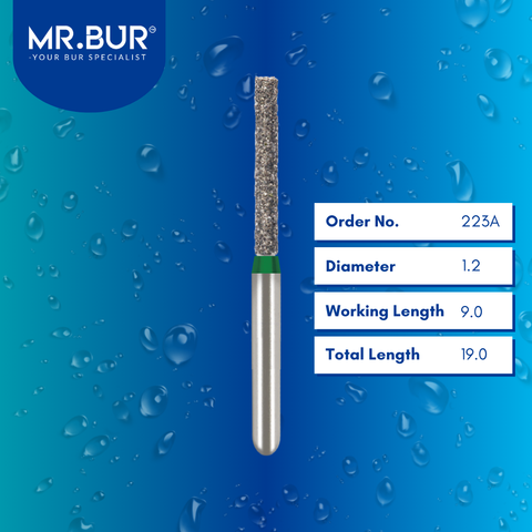 Mr. Bur Cylinder Flat End Coarse Diamond Bur FG 223A, 1.2mm, designed for efficient tooth preparation, providing precision and durability for dental procedures.
