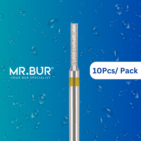 Mr. Bur Super Fine Grit Finishing Cylinder Rounded Edge Diamond Bur FG for axial surface finishing and smooth crown preparation contour refinement.