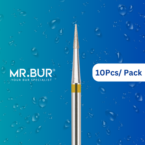 Mr. Bur Super Fine Grit Finishing Pointed Cone Diamond Bur FG for veneer margin refinement incisal edge detailing and esthetic smile design finishing.