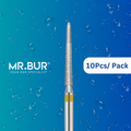 Mr. Bur Straight Torpedo Super Fine Diamond Bur FG yellow band for precise occlusal groove refinement and final surface finishing.