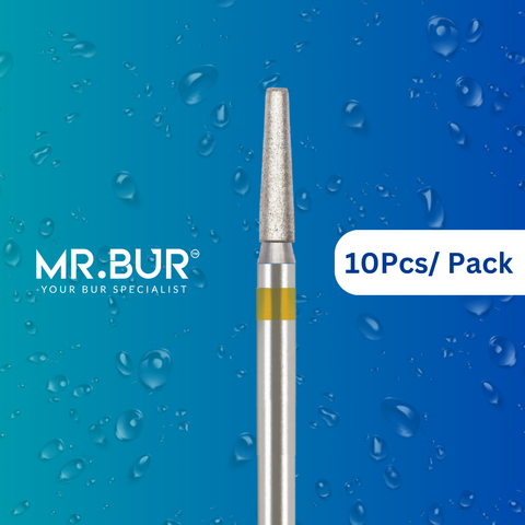 Mr. Bur Super Fine Grit Finishing Taper Rounded Edge Diamond Bur FG for axial wall refinement and smooth preparation finishing before polishing.