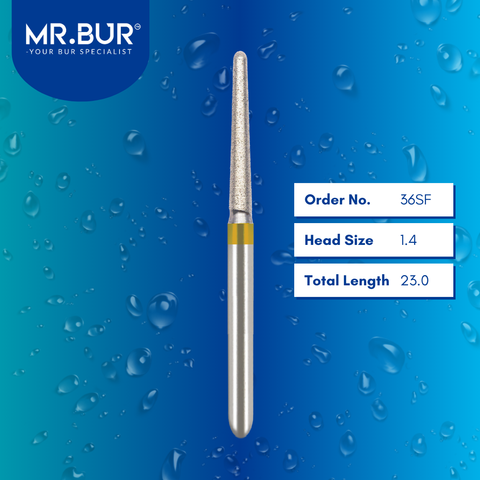 Mr. Bur 36SF Super Fine Finishing Taper Round End Diamond Bur FG are tools used in multiple dental procedures. Their taper round end heads are ideal for effective prophylaxis, use on fillings, crown preparation, cavity preparation, and chamfer margin bur.
