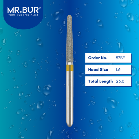 Mr. Bur 37SF Super Fine Finishing Taper Round End Diamond Bur FG are tools used in multiple dental procedures. Their taper round end heads are ideal for effective prophylaxis, use on fillings, crown preparation, cavity preparation, and chamfer margin bur.