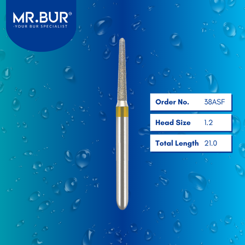 Mr. Bur 38ASF Super Fine Finishing Taper Round End Diamond Bur FG are tools used in multiple dental procedures. Their taper round end heads are ideal for effective prophylaxis, use on fillings, crown preparation, cavity preparation, and chamfer margin bur.