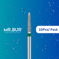  Mr. Bur Taper Torpedo Diamond Bur FG is designed for precise contouring and fine finishing in restorative and prosthetic procedures, ensuring optimal cutting efficiency and smooth surface results.