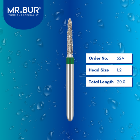 Mr. Bur 877 taper torpedo diamond bur 62A are tools used in multiple dental procedures. ISO 806 314 297 534 012 FG, Their taper torpedo heads are ideal for cavity preparation, trimming and lingual buccal reduction