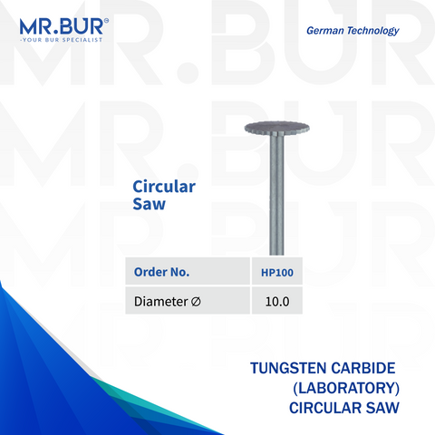 Mr. Bur Circular Saw HP disc, HP100, used for interproximal separation crown sectioning and removal of fixed prostheses in restorative procedures.