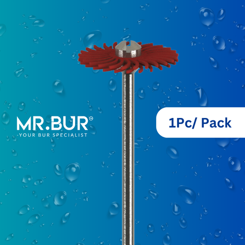 Mr. Bur Tungsten Carbide Laboratory Series Impregnated Brush used for polishing temporary crowns PMMA bis acryl restorations and laboratory finishing procedures.