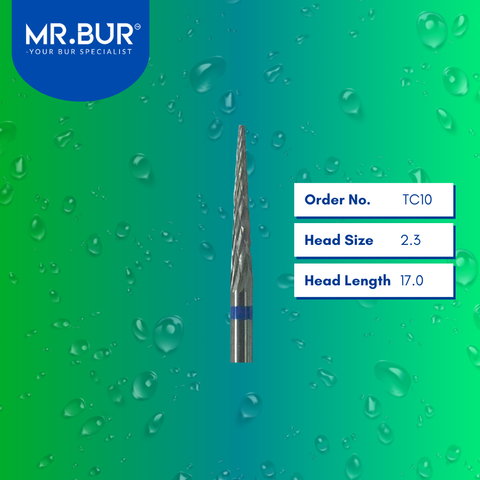 Mr. Bur Tungsten Carbide Medium Plain Cut Laboratory Bur TC10, 2.3mm, ensures precise trimming, efficient material shaping, and smooth contouring for dental prosthetics.
