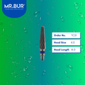 Mr. Bur Tungsten Carbide Medium Plain Cut Laboratory Bur TC21, 4.0mm, ensures precise trimming, efficient material shaping, and smooth contouring for dental prosthetics.