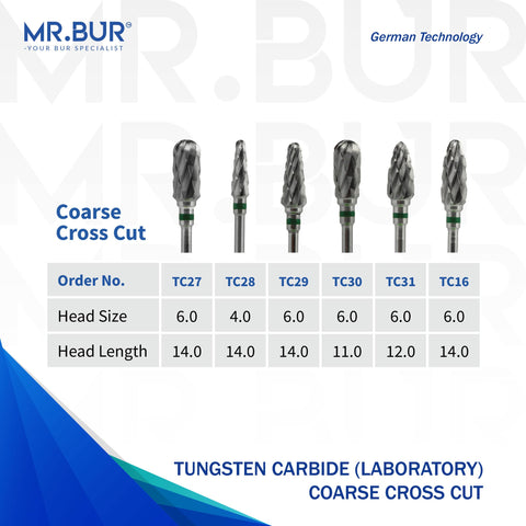 Tungsten Carbide Coarse Cross Cut Laboratory bur