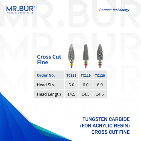 Fine Cross Cut Tungsten Carbide Bur For Acrylic Resin