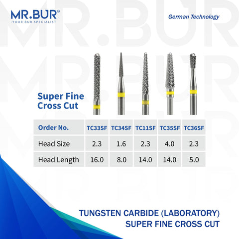 Tungsten Carbide Super Fine Cross Cut Laboratory bur