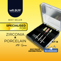 These images show Mr.Bur HP diamond stone burs Kit B for trimming, pre-polishing & high shine for zirconia & porcelain. 