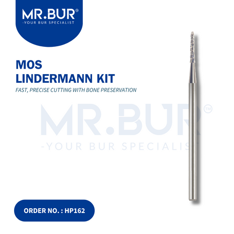 Best Mr. Bur Lindemann Kit with HP141E, HO162 & HP166 ensures durable, precise bone cutting with a shark-tooth blade design, reducing surgery time and preserving bone tissue.