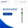 The #1 Best Mini Pear Coarse Diamond Bur FG by Mr. Bur, perfect for precise cavity preparation and fully sterilizable for multiple uses. Outperforming competitors like Meisinger, Mani, Shofu, Eagle Dental, and Trihawk, this high-quality bur is the preferred choice for dental professionals in various dental procedures.