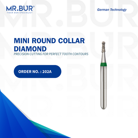This is Mr Bur FG Round Mini With Collar diamond dental bur, Mr Bur the best dental supplier of diamond dental burs for dentists and dental technicians