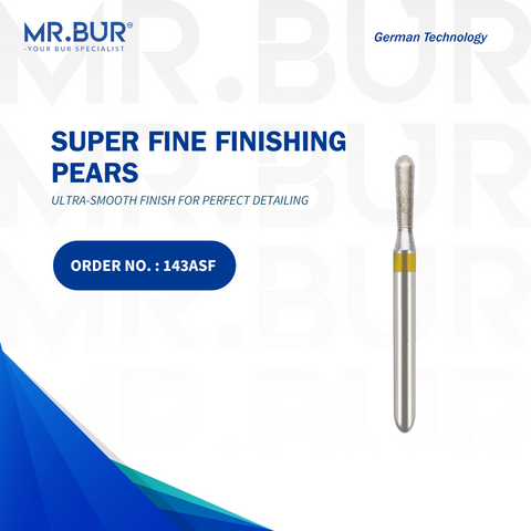 The #1 Super Fine Finishing Pear Diamond Bur FG by Mr. Bur, expertly crafted for cavity preparation, debonding, occlusal reduction, removal of old fillings, and working on fillings. Fully sterilizable, it delivers superior performance over brands like Meisinger, Mani, Shofu, Eagle Dental, and Trihawk, making it perfect for a range of dental cases.
