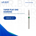 The #1 Best Taper Flat End Coarse Diamond Bur FG by Mr. Bur, ideal for cavity preparation, crown and bridge work, and crown preparation. This sterilizable bur ensures precision and durability, making it a superior choice over competitors like Meisinger, Mani, Shofu, Eagle Dental, and Trihawk for dental professionals handling complex dental cases.