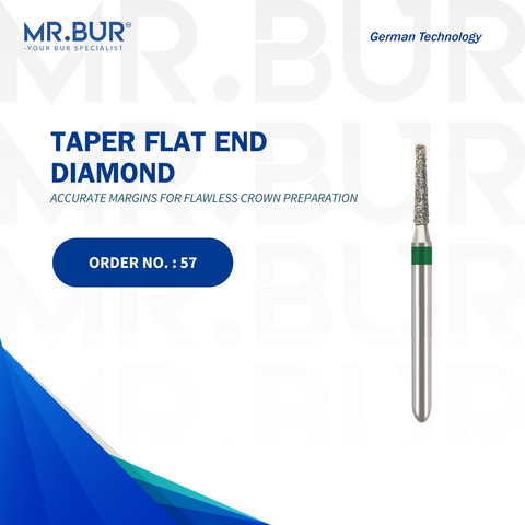 The #1 Best Taper Flat End Coarse Diamond Bur FG by Mr. Bur, ideal for cavity preparation, crown and bridge work, and crown preparation. This sterilizable bur ensures precision and durability, making it a superior choice over competitors like Meisinger, Mani, Shofu, Eagle Dental, and Trihawk for dental professionals handling complex dental cases.