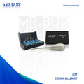 This image shows what is included in the Crown Removal Kit dental burs that are sold by Mr Bur worldwide.