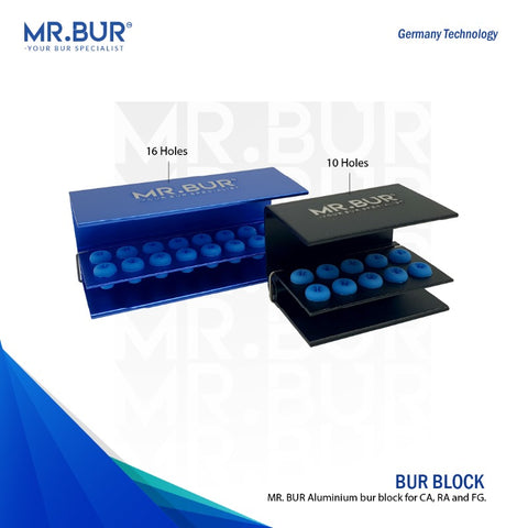 These are the Autoclavable Bur Blocks 10 Holes and 16 Holes models sold by mr Bur the best dental equipment supplier