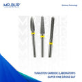 This image shows 3 TC Super Fine Cross Cut dental burs sold by mr Bur the best international dental bur supplier